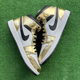Jordan Metallic Gold Black Mid 1s Size 12